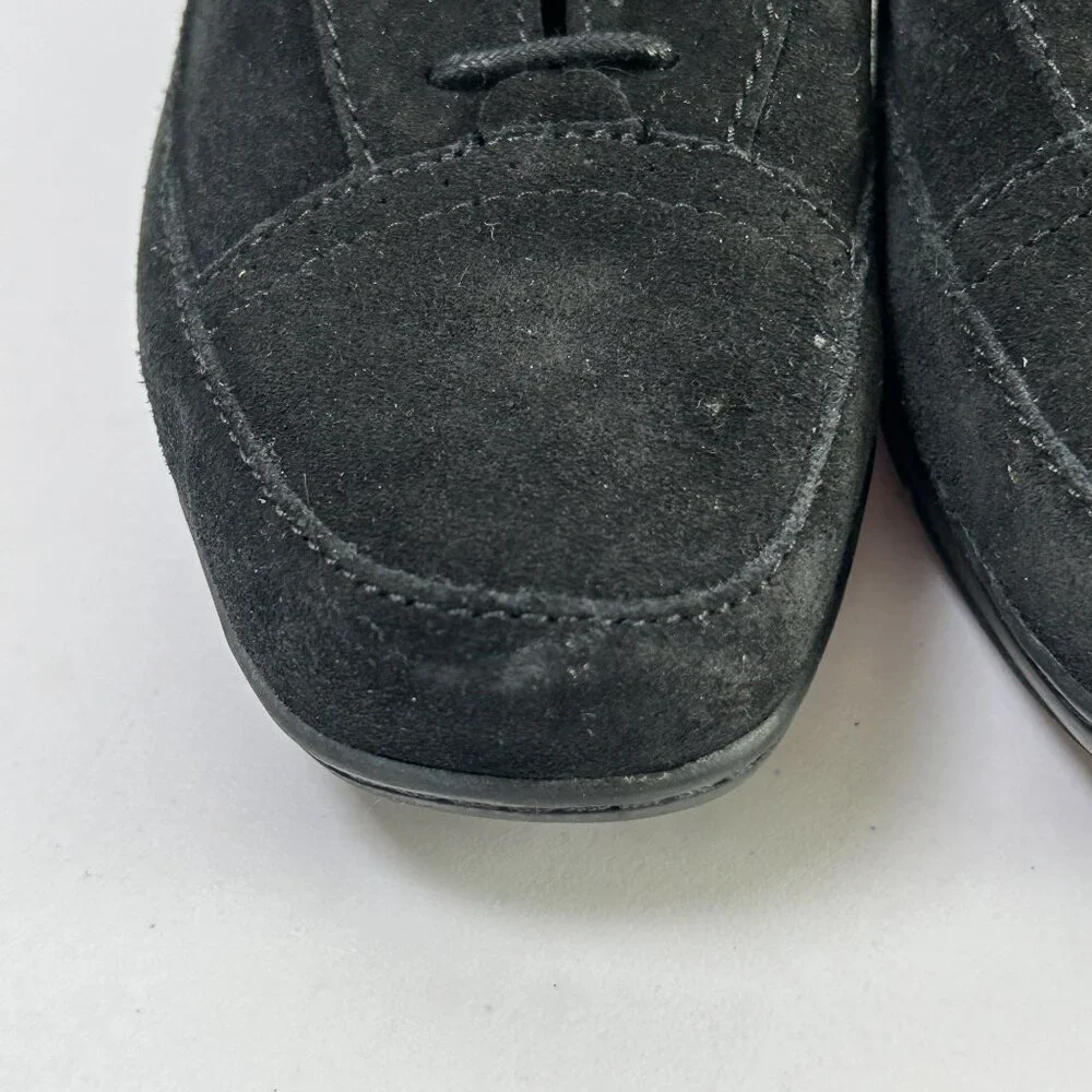 Clarks Bendables Heeled Loafers Size 10 M Black Suede‎ Leather Tie Witch 80892